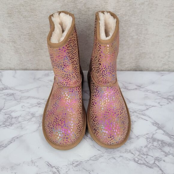 Ugg Classic Pink Metallic Spots Chesnut Sparkle Boots Women's Size 6 - Picture 10 of 16